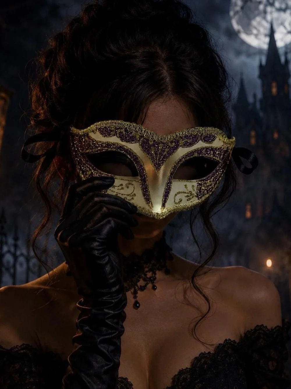 Purple & Gold Glitter Venetian Masquerade Mask Costume Accessory